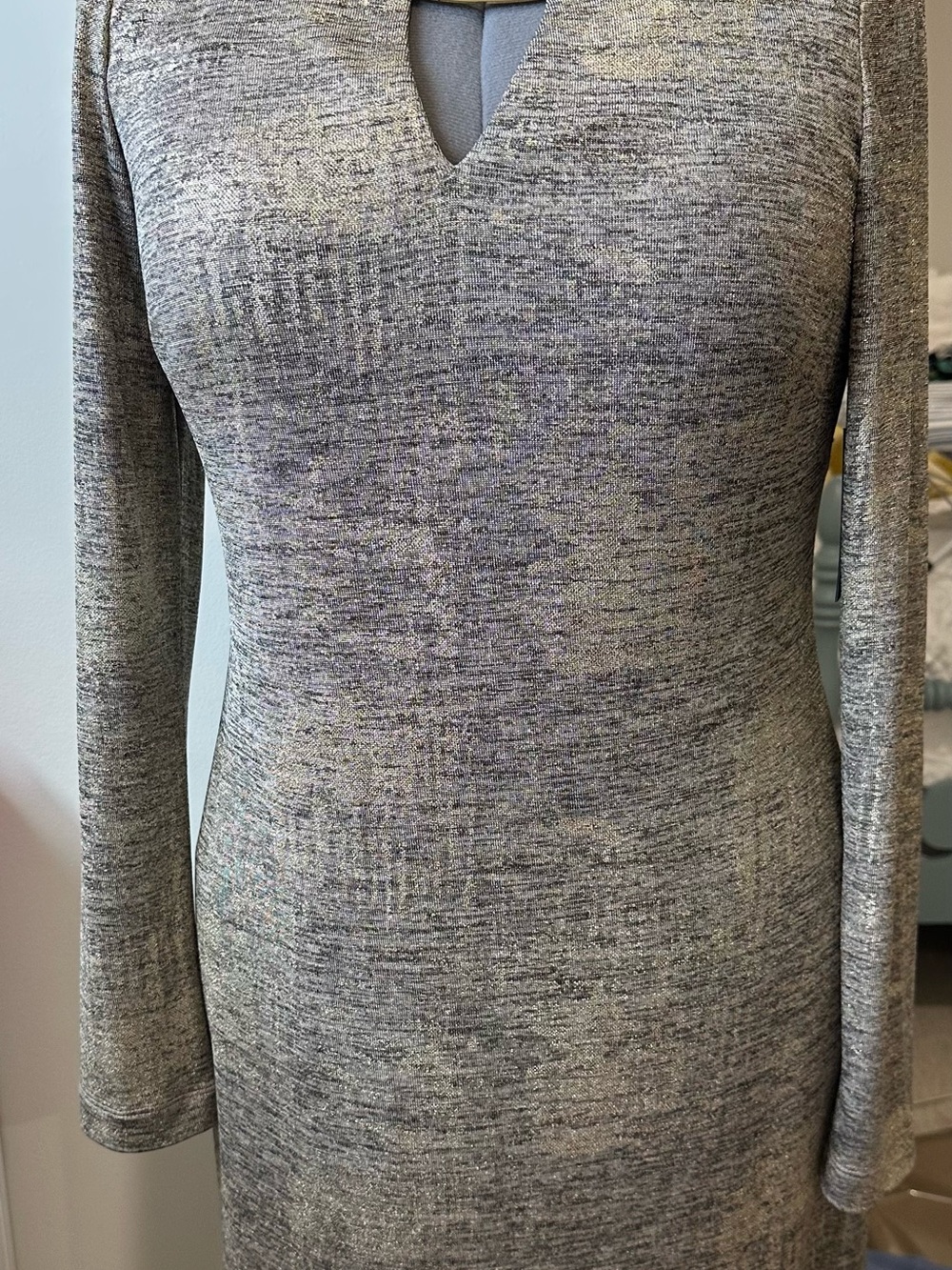 Vince Camuto Gray Marled Long-Sleeve Knit Dress